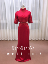 Toast to the brides spring long section 2021 new line of shoulder long sleeve dress with a slim custom-made style evening dress banquet