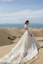 2021 Spring new wedding dress Lined Shoulders Bare Back Light Sensuo Long Sleeve Trailing Brief Bride palace Champagne Champagne