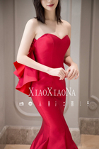 Wedding Dress Gown 2021 New Red Trowel Gown Fish Tail Evening Gown Wedding Lady Wedding back to the door toast
