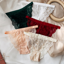 Teenage Girl Pants Low Mid Waist Triangle Shorts Super Slim Lace Unmarks Transparent Hollowed-out Mesh Cotton Crotch Hip Invisible