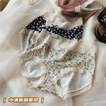 French women's mid-waist briefs shorts sexy lace small fresh floral BAO WEN with cotton hip student