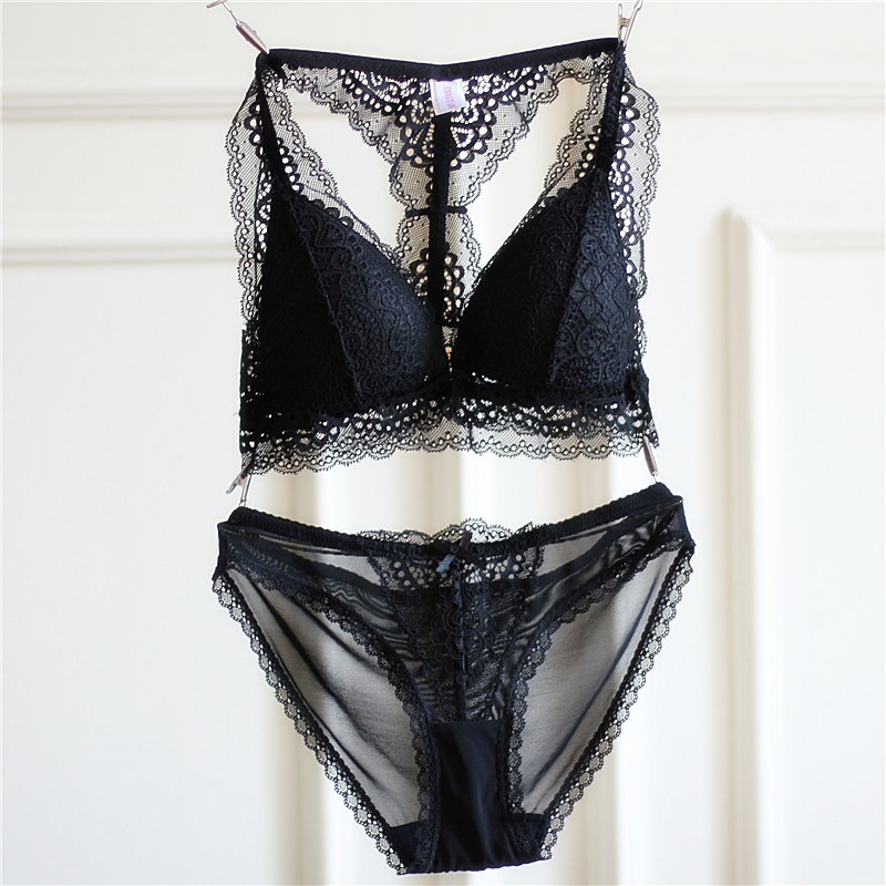 欧美文胸罩套装薄款性感蕾丝前扣美背无钢圈露背春夏内衣套装诱惑