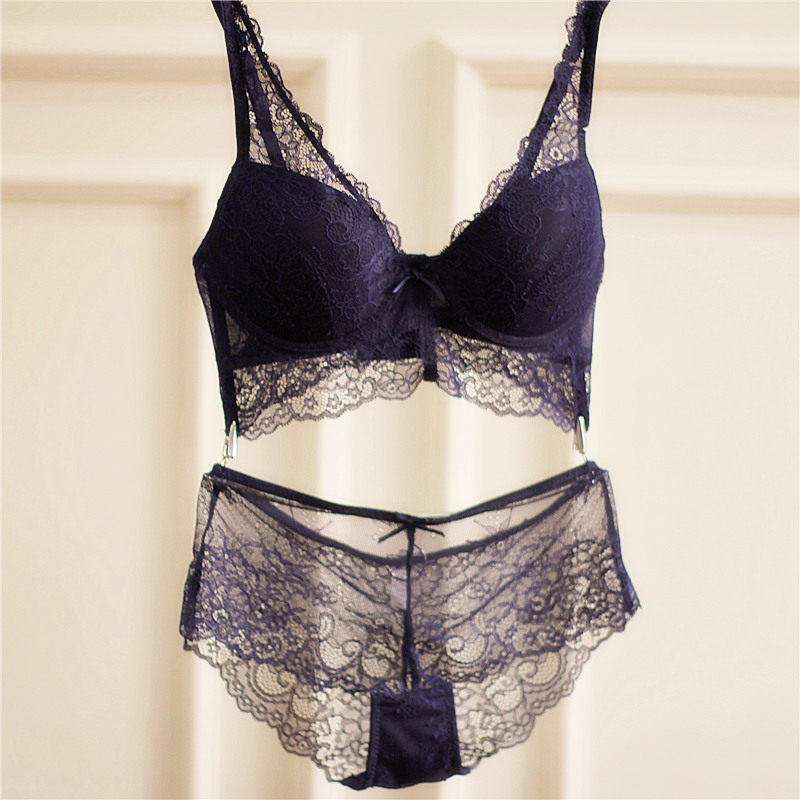 欧美内衣女文胸套装上薄下厚调整型聚拢性感蕾丝边奢华宫廷收副乳