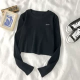 Короткий осенний брендовый приталенный тонкий базовый приятный телу лонгслив, коллекция 2021, высокая талия