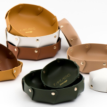 Xiaoxijia Nordic round leather storage box desktop sundries storage plate jewelry porch key box ornaments