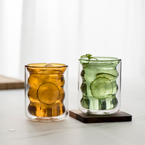 Xiaoxijia Nordic ins color double-layer threaded glass heat-resistant water cup coffee cup milk tea cup juice cup