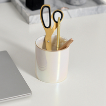 Little Western Home Nordic wind ins pearlescent glaze ceramic pen holder makeup brush storage tube home furnishings water Cup