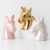 Xiaoxijia Nordic ins Wind Pearl glaze ceramic unicorn arrangement piggy bank home desktop decoration piggy bank Bank