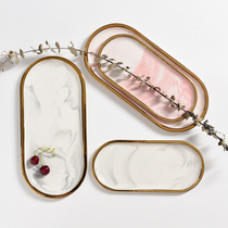 Xiaoxijia Nordic marbled gilt ceramic oval disc Western dinner plate dessert plate jewelry storage tray