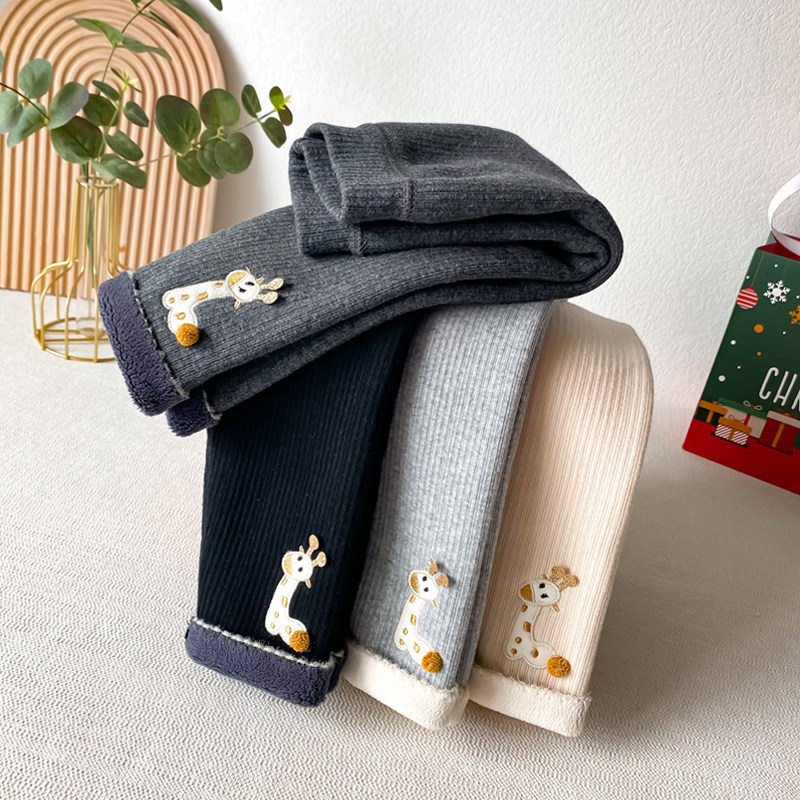 Girls punch pants in autumn and winter plus thick outwear trousers, warm pants for children baby fluff pants