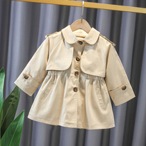 Girl Windcoat Jacket Spring Autumn 2023 New Medium Long Ocean Korean Version Childrens Blouses Inglées Female Baby Spring Clothing