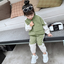 Girl autumn suit spring and autumn 2021 New Korean version of foreign style childrens clothes Net red baby fashionable two-piece set