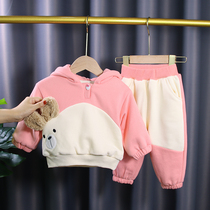 Girls autumn and winter sweater suit plus velvet 2020 new childrens foreign style clothes female baby winter dress thickened two-piece set