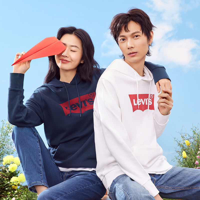 Levi's李维斯男女经典LOGO连帽抽绳时尚个性卫衣19622