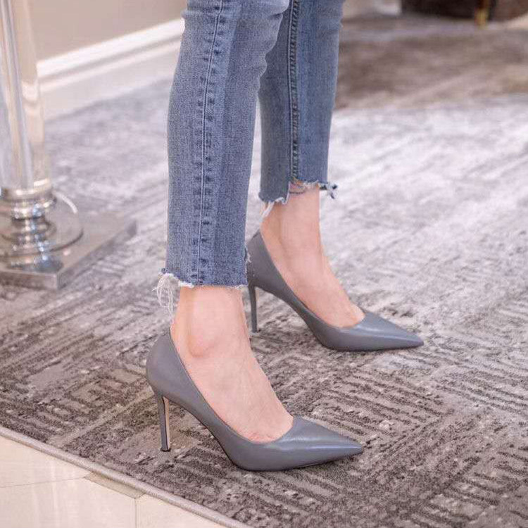 Givenivan 2021 new high-heeled shoes soft leather women's non-grinding feet 7cm slender heel shallow mouth temperament all-match single shoes