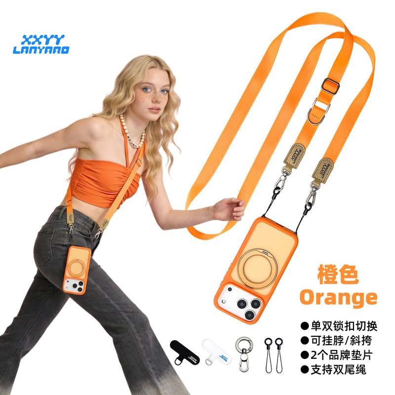 2026 New Luxury Minimalist Lanyard Protective Case Crossbody Strap Lanyard Phone Case Suitable for Apple 17, Non-Choking iPhone 17 Pro Max Full Coverage Anti-Drop 360 ° Rotating Stand with Magnetic Attachment