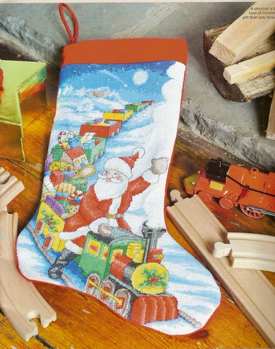 凉风 DMC Cross вышитая гостиная Новая SD002 Санта -Санта -Санта -Благодаря поезду рождественские носки печать