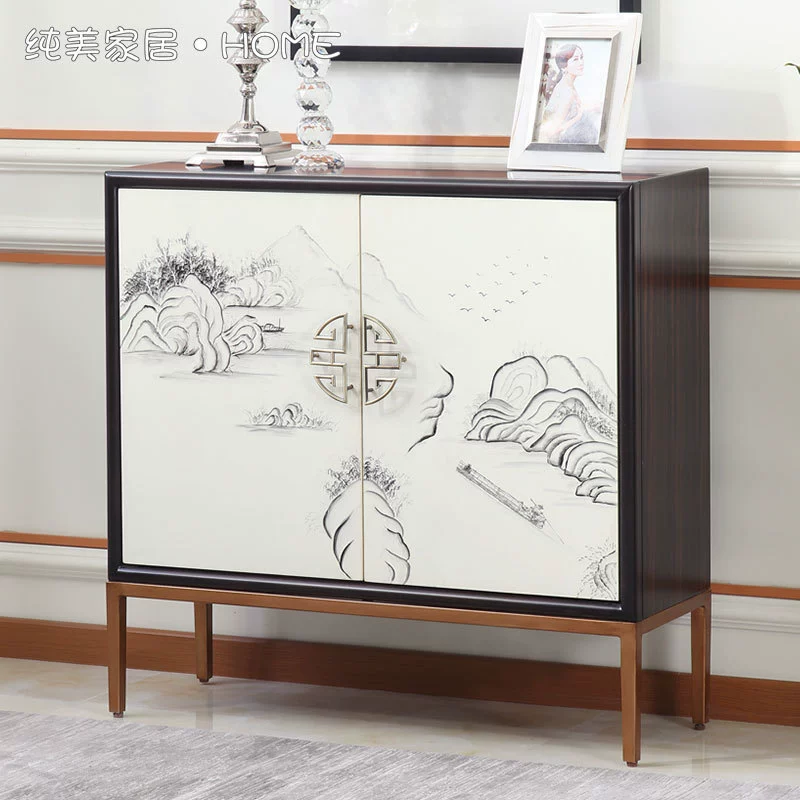 Tủ giày phong cách Trung Quốc mới, nội thất sơn, tranh phong cảnh trắng, tủ lối vào, tủ phụ kiểu Mỹ, tủ trang trí cổ điển - Buồng