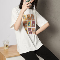 White round neck t-shirt womens short-sleeved Sofitel loose 2021 spring and summer new bottoming shirt with printed top
