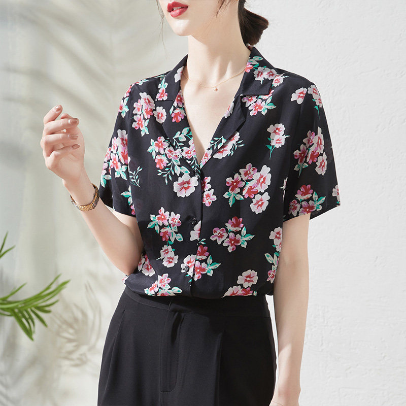 (Package) silk shirt women's short-sleeved 2022 summer new temperament all-match mulberry silk shirt top