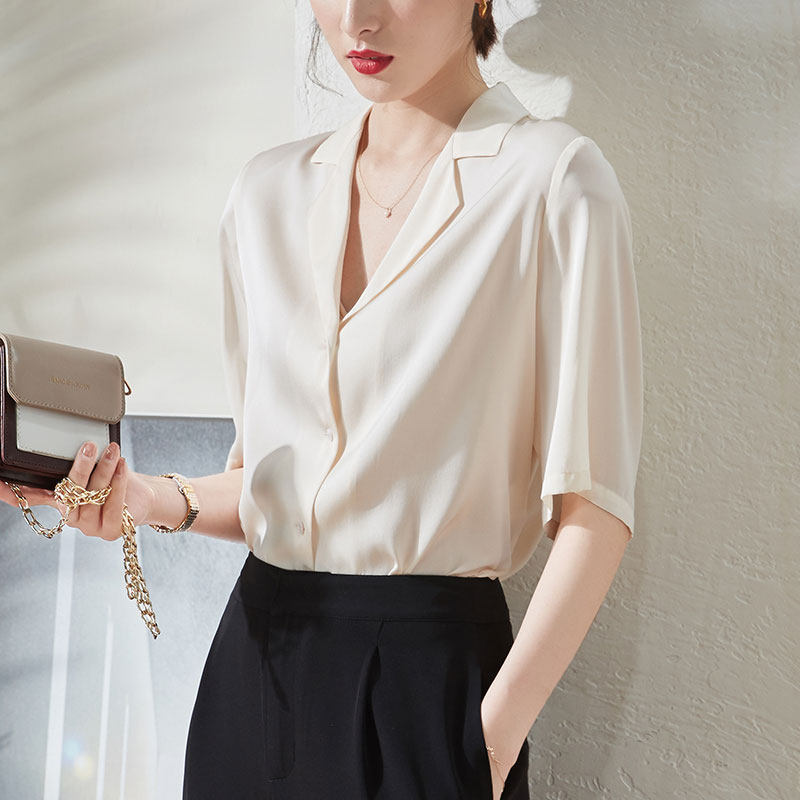 (Package) Silk Short-sleeved Shirt Women's Summer 2022 New Chic Mulberry Silk Ladies Shirt Top