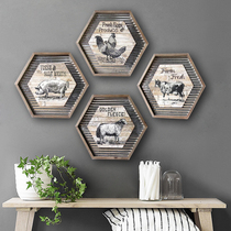 Single New Classical punk Bar decoration Wooden Iron Embossing Hexagon Farm Animal Diagram Hanging Painting Wall Decoration