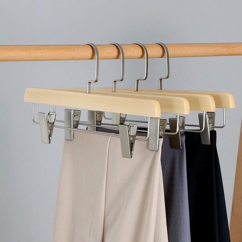 Sante 10-pack solid wood incognito belt clip wooden men's and women's pants rack Clothing store skirt clip pants hang pants hanger