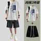 Summer pure cotton pure-sleeved suit men's trendy brand loose casual sportswear shorts two-piece set ເສື້ອທີເຊີດນັກຮຽນ