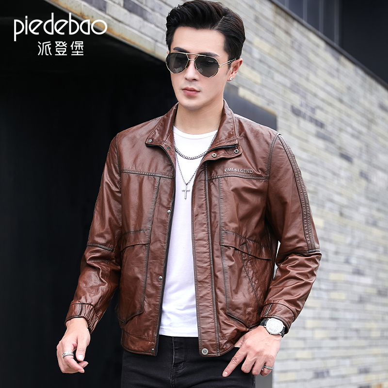 New Haining Genuine Leather Men's Goatskin Jacket, Short Stylish Lapel Trendy Biker Jacket, Thin Autumn Version