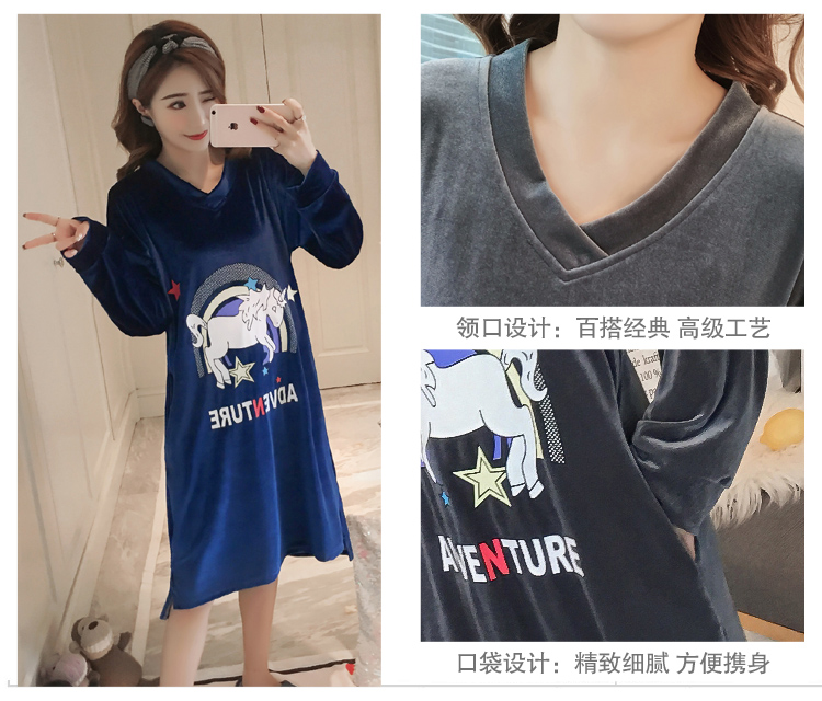 Mùa thu và mùa đông váy ngủ nữ san hô nhung đồ ngủ phụ nữ dày nhung vàng dịch vụ nhà dễ thương phim hoạt hình Hàn Quốc của chiếc váy lỏng lẻo váy thiết kế cao cấp