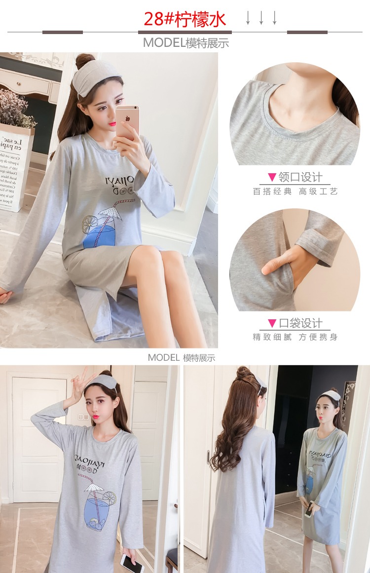Mùa xuân và mùa thu phụ nữ với bộ ngực áo ngủ hoạt hình tích hợp áo ngực đồ lót đồ ngủ dài tay cotton dịch vụ nhà mới đồ bộ mặc nhà