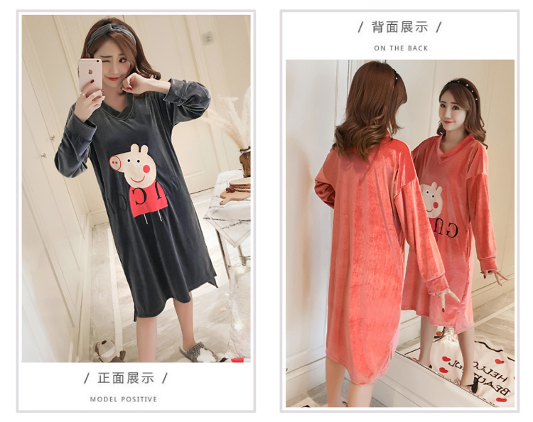 Mùa thu và mùa đông váy ngủ nữ san hô nhung đồ ngủ phụ nữ dày nhung vàng dịch vụ nhà dễ thương phim hoạt hình Hàn Quốc của chiếc váy lỏng lẻo váy thiết kế cao cấp