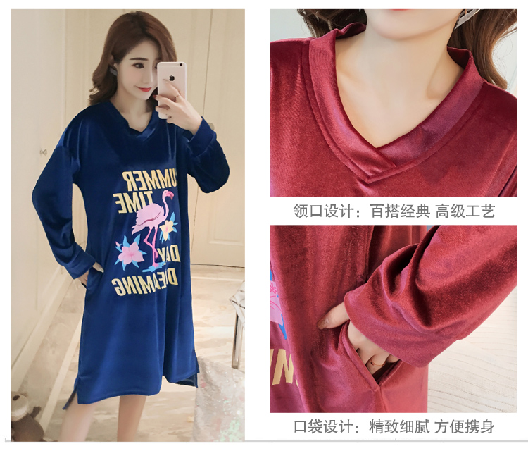 Mùa thu và mùa đông váy ngủ nữ san hô nhung đồ ngủ phụ nữ dày nhung vàng dịch vụ nhà dễ thương phim hoạt hình Hàn Quốc của chiếc váy lỏng lẻo váy thiết kế cao cấp