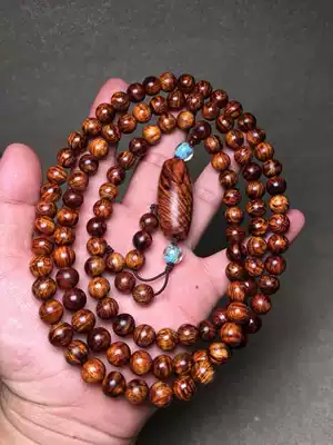 Hainan huanghuali old oil pear kangpear water corrugated hand string rosary 1 0*108 tiger skin pattern purple oil pear
