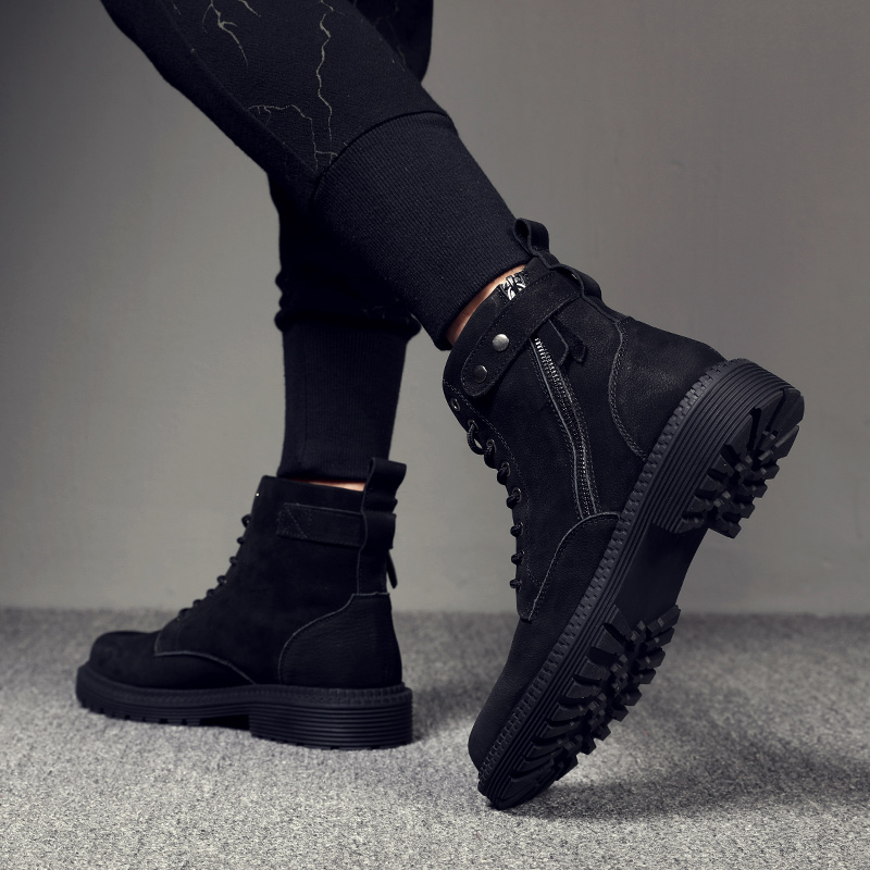 Genuine Leather Martin boots Male Boomers British Leather Leather Shoes Head Layer Bull Leather Boots High Cylinder Snowy Boots Trendy Leather Boots Warm