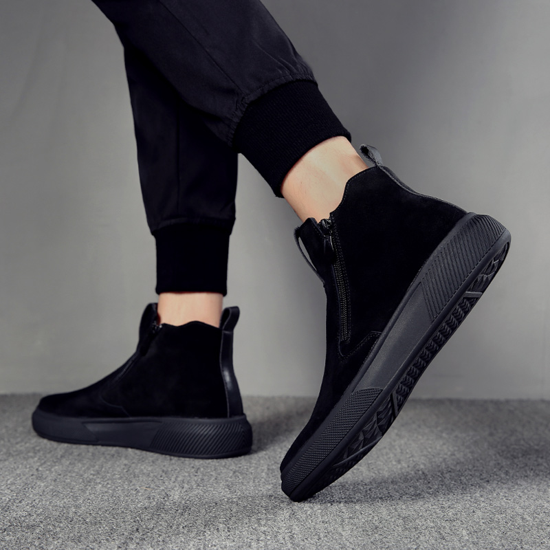 Martin boots men's winter warm plus velvet British mid-tube shoes casual snow boots zipper boots men plus fur boots men