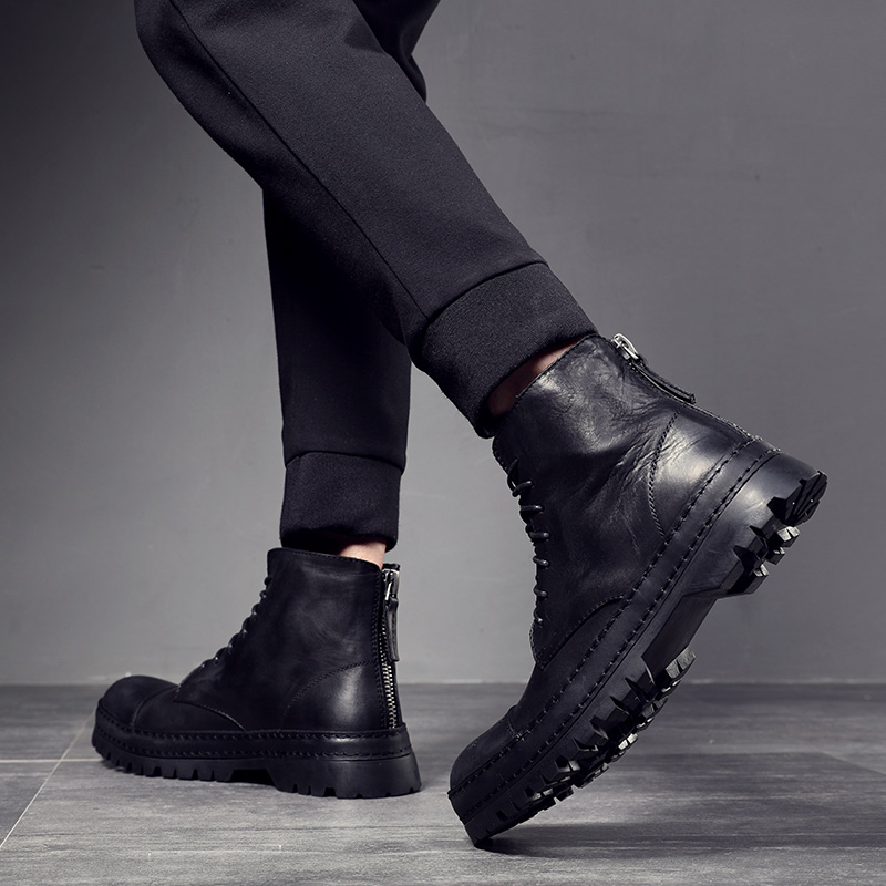 Martin boots men's autumn handmade first layer cowhide boots men's British mid-tube leather boots men's thick bottom big toe shoes trend