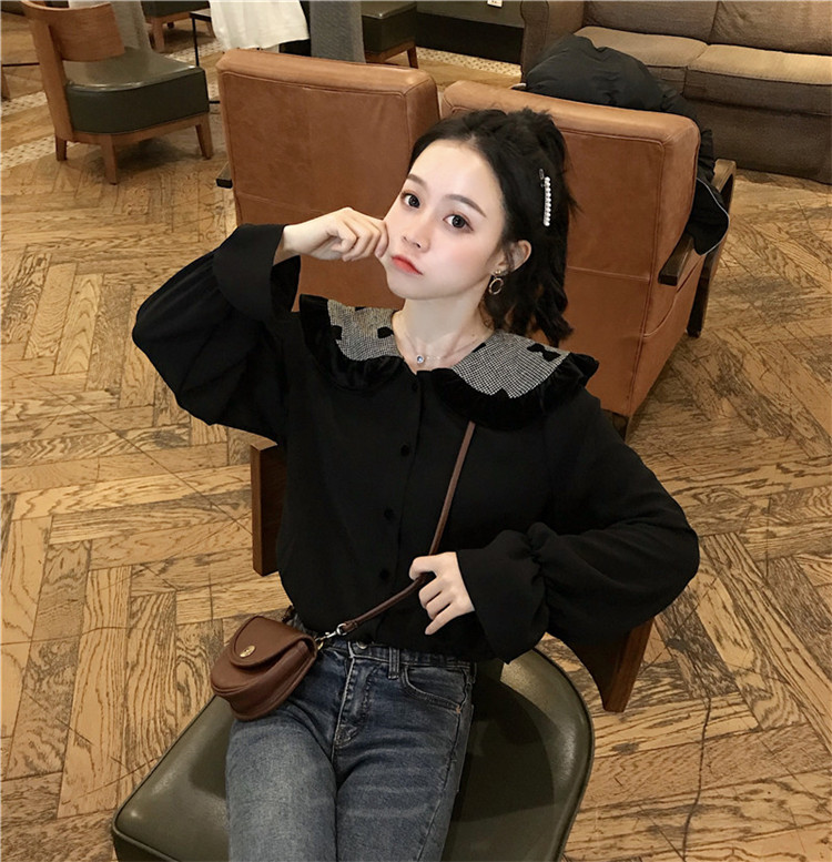 VK旗艦店 韓系寬鬆百搭撞色波點襯衫長袖上衣