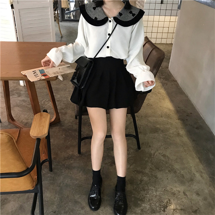 VK旗艦店 韓系寬鬆百搭撞色波點襯衫長袖上衣