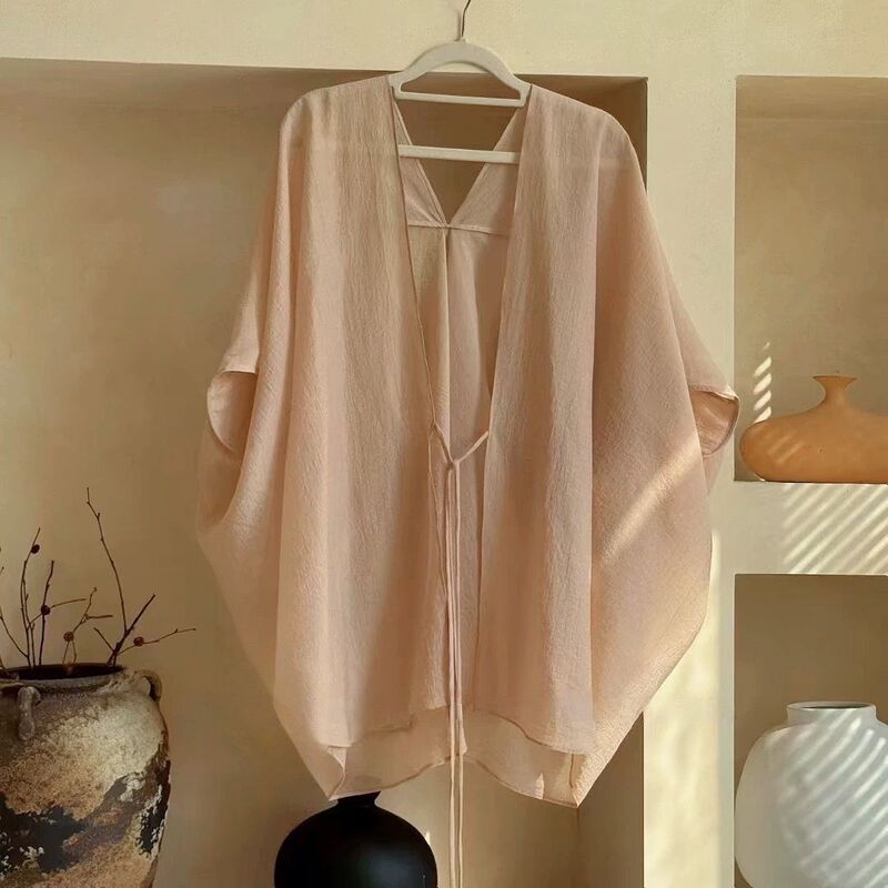Korean Style Batwing Sleeve Sun Protection Cardigan for Women, 2026 Summer New Versatile Loose Back-Design Trendy Jacket