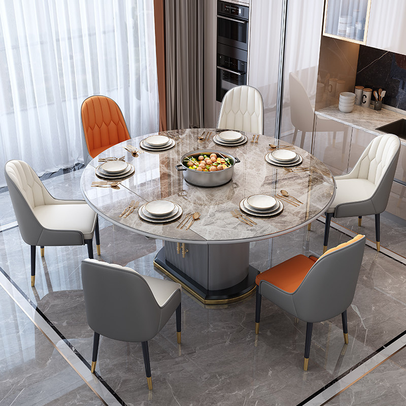 Light extravagant rock plate dining table and chairs combined small family modern minimalist home retractable folding round storage dinner table