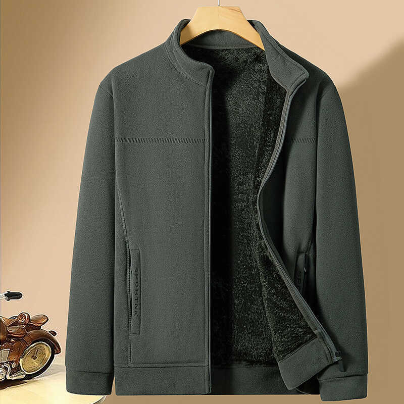 Delicate, Warm, High-Quality Zip-Up Fleece Jacket, Polar Fleece Cardigan, Men's Spring and Autumn Loose Sweatshirt, Stand-Up Collar Jacket
