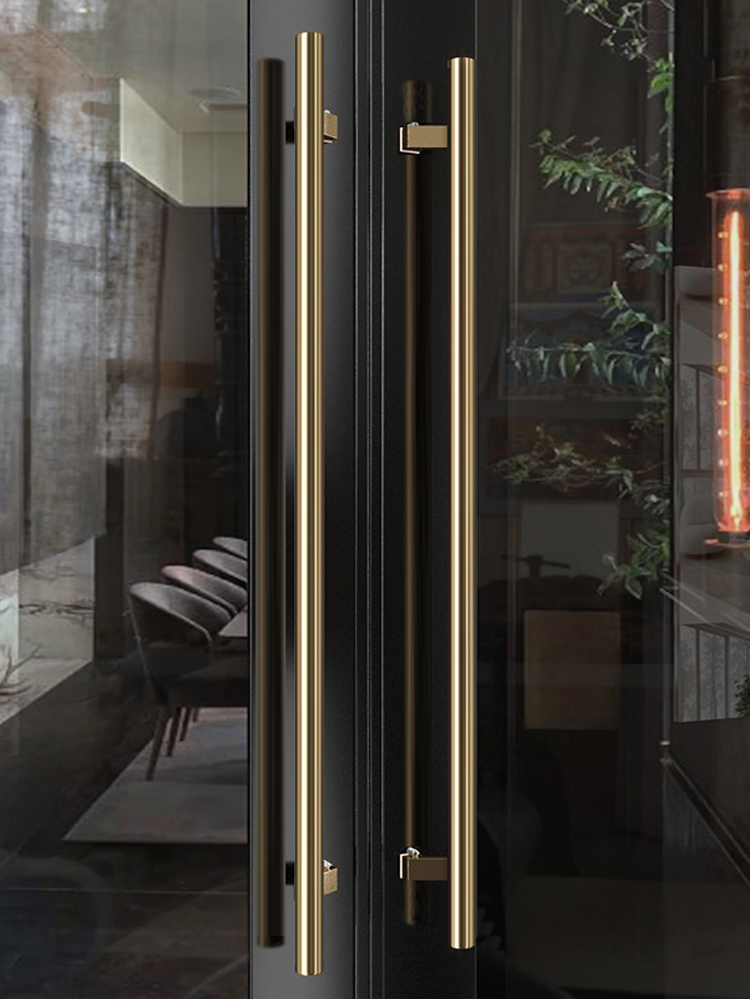 Đơn giản và nhẹ nhàng sang trọng thép không gỉ vàng chải cửa kính tay cầm hộp Store khách sạn tay nắm cửa dày tay cầm màu đen