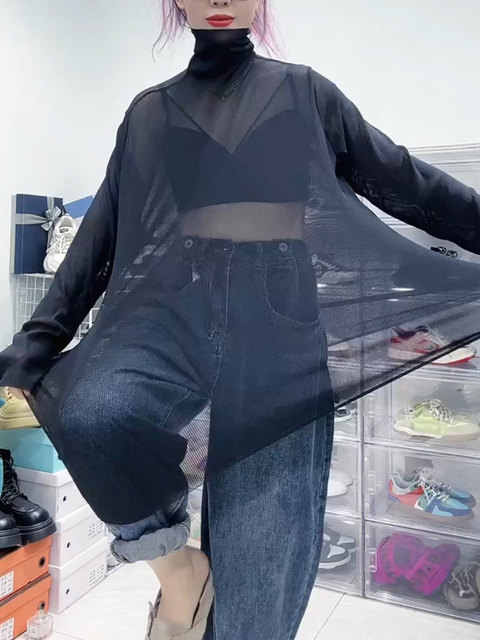 Long-sleeved turtleneck perspective stretch base shirt