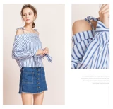 Roem Luoyan подлинное чистое склад RCYW86301B One -word Shadles Полосатые полосатые женщины с длинным рукавом рубашка с длинным рукавом