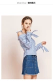 Roem Luoyan подлинное чистое склад RCYW86301B One -word Shadles Полосатые полосатые женщины с длинным рукавом рубашка с длинным рукавом