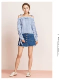 Roem Luoyan подлинное чистое склад RCYW86301B One -word Shadles Полосатые полосатые женщины с длинным рукавом рубашка с длинным рукавом