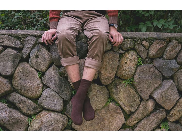 Vớ mùa đông nam màu rắn dày ấm trong vớ ống cộng với nhung cotton thể thao vớ retro nam đầy đủ 200 trừ 20 bít tất
