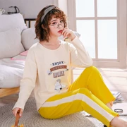 Bộ đồ ngủ nữ mùa xuân và mùa thu dài tay cotton Bộ mùa thu và mùa đông giản dị Hàn Quốc ngọt ngào dễ thương phim hoạt hình sinh viên dịch vụ