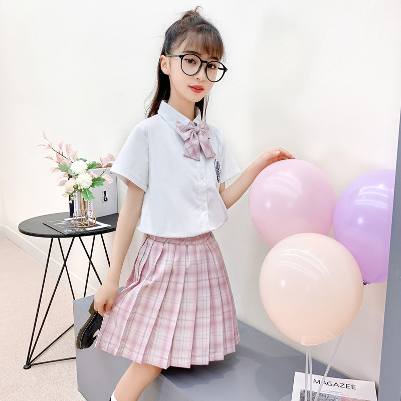 Children's jk uniform skirt suit college style short-sleeved shirt summer dress 8 girls short skirt 6 years old 7 students 9 little girls